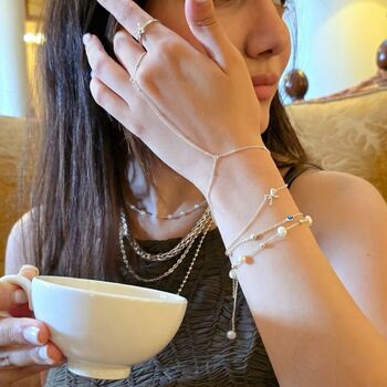 Sterling Silver Beaded Chain Bracelet Ring, 4 of 5