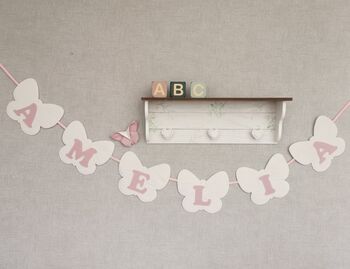 Bunting Blush Pink And White Butterfly Baby Banner, 9 of 11