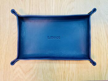 Personalised Rectangle Dark Blue Leather Desk Tray, 2 of 12