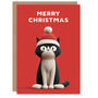 Cute Tuxedo Cat Pet Wearing Santa Hat Christmas Card, thumbnail 1 of 4
