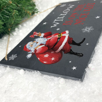 Personalised Cartoon Santa Nice List Slate Hanging Sign 25 X 15cm, 4 of 6