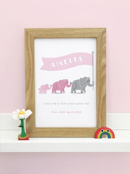 Personalised Birth Print Baby Elephant, 2 of 4