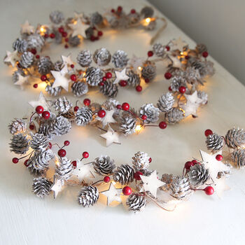 Stars And Red Berries Pinecone LED Garland, 2 of 5