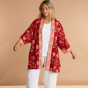 Indian Cotton Red Rubra Print Kimono, 5 of 5