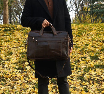 Genuine Leather Briefcase With Zip Pockets Father's Day Gift, 9 of 12