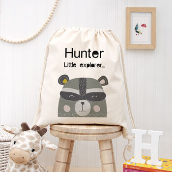 Personalised Children's Raccoon Cotton Nursery Bag, 3 of 12