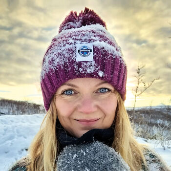 Rhubarb Patchwork Reflective Superbobble Hat, 5 of 5