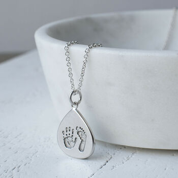 Silver Handprint And Footprint Droplet Necklace, 2 of 7
