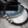 Mens Leather Bracelet With Personalised Rings, Christmas Gift For Him, thumbnail 1 of 7