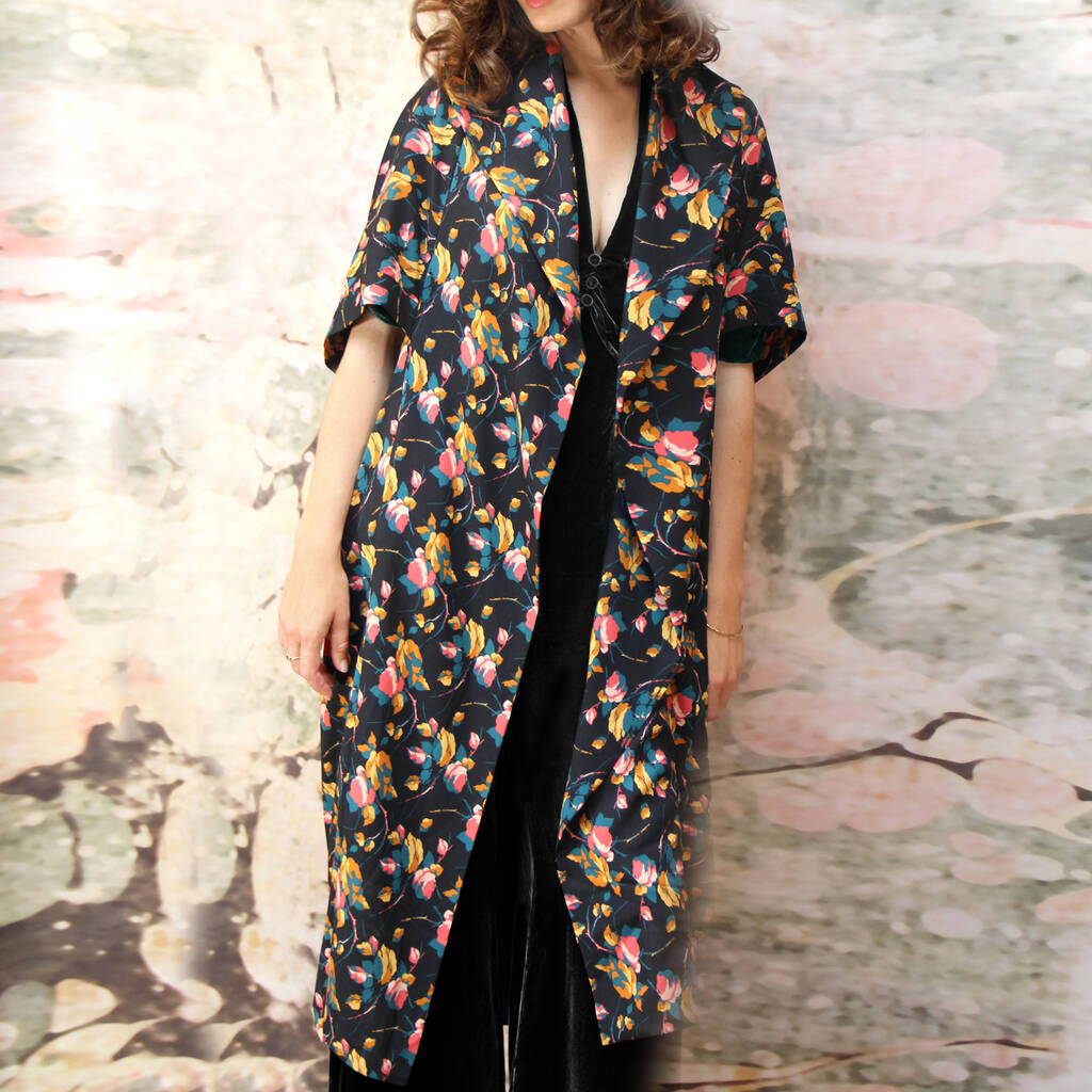 Kimono Coat In Boheme Bloom Print Crepe, 1 of 3