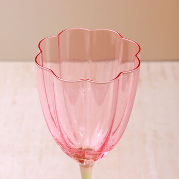 G Decor Set Of Four Laurent Wine Glasses Pink And Green Stem Fluted Water And Wine Goblets, 3 of 5