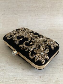 Black Velvet Rectangular Clutch Bag, 4 of 10