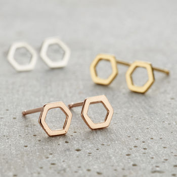 Fine Hexagon Stud Earrings, 5 of 12