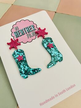 Glitter Cowboy Boot Earrings / Festival Fashion Dangles / Country Western Statement Jewellery / Line Dancing Earrings, 4 of 12