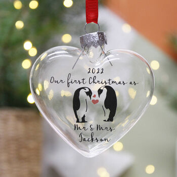 Penguin Mr And Mrs Glass Christmas Bauble, 4 of 4