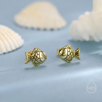 Sterling Silver Japanese Taiyaki Fish Desert Stud Earrings, 4 of 12
