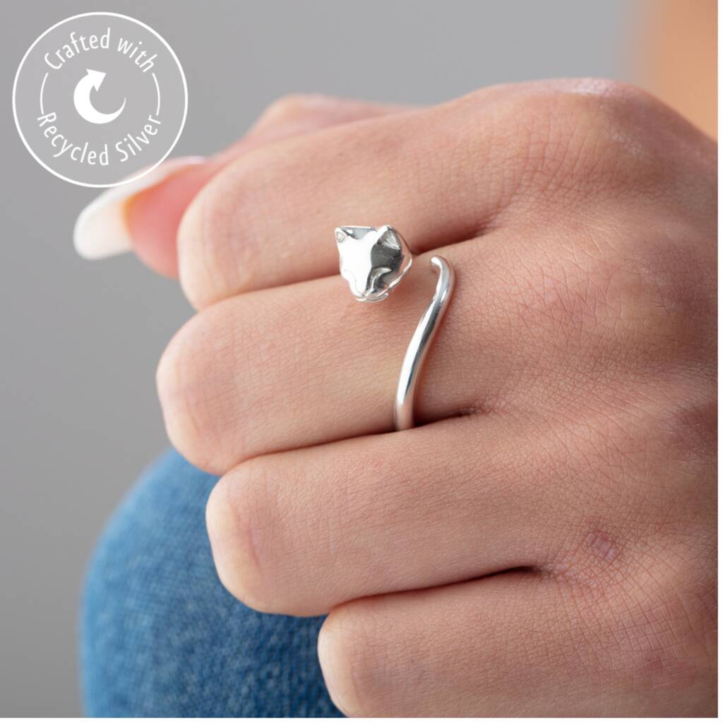 Sterling Silver Open Adjustable Cat Ring, 1 of 7