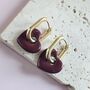Burgundy Ceramic Heart Gold Tone Hoop Earrings, thumbnail 3 of 5