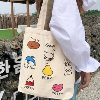 Illustration Canvas Tote Bag For School, 2 of 8