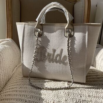 Sparkly Bride Stone Large Chain Initial Tote Bags, 3 of 3
