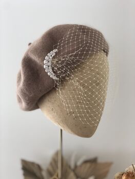 Tan Beret With Optional Veil And Accessories, 4 of 10