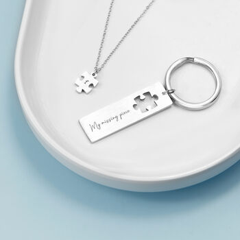 Personalised Puzzle Piece Necklace And Keyring Set, 3 of 5