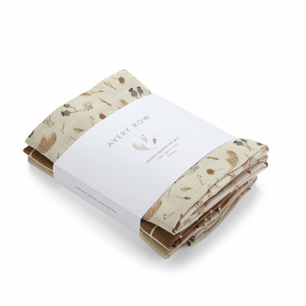 Organic Baby Muslin Squares Set Of Three Grasslands By Avery Row