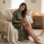 Green Floral Block Print 100% Cotton Dressing Gown, thumbnail 2 of 7