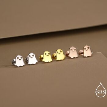 Little Cute Ghost Internally Threaded Flat Back Earrings In Sterling Silver, 7 of 11