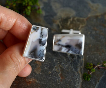 Dendritic Agate Cufflinks In Solid Silver, 3 of 4