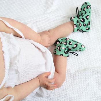 Pink And Green Leopard Print Baby Bootie Slipper, 5 of 7