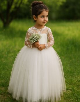 Cynthia In Ivory White Flower Girl Or Communion Dress, 3 of 7