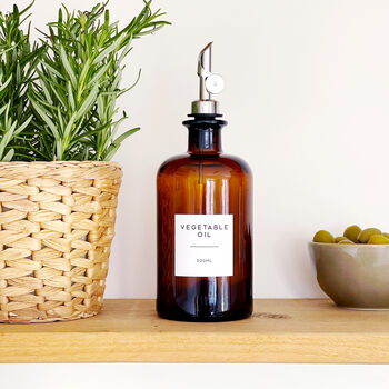 Amber Glass Oil / Vinegar Pourer Bottle With Personalised Label, 7 of 8