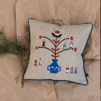 Scandi Embroidered Holiday Cushion Cover 100% Linen, 3 of 5