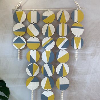 Ochre Yellow And Grey Geometric Plywood Wall Hanging, 9 of 10