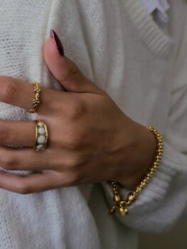 Opal Effect Gold Band Ring – 16k Gold Plated Brass With Shimmering Lab Opals, 2 of 8