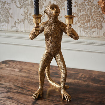 Antique Effect Gold Standing Monkey Candelabra, 6 of 6