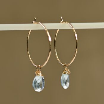 Gold Fill Aquamarine Hoop Earrings, 2 of 4