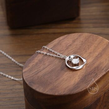 Sterling Silver Genuine Moissanite And Mobius Circle Pendant Necklace, 2 of 10