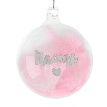 Personalised Pink Or Blue Feather Glass Bauble – Christmas Tree Decorations, 8 of 10