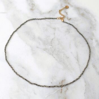 Pyrite Skinny Gemstone Beaded Necklace, 3 of 7