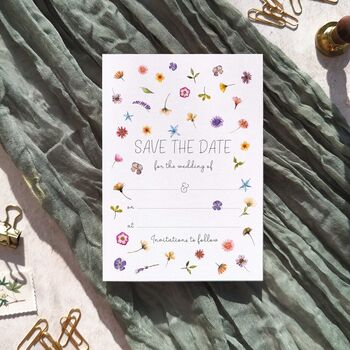 Pressed Wildflowers Ready To Write Save The Date Cards, 3 of 5