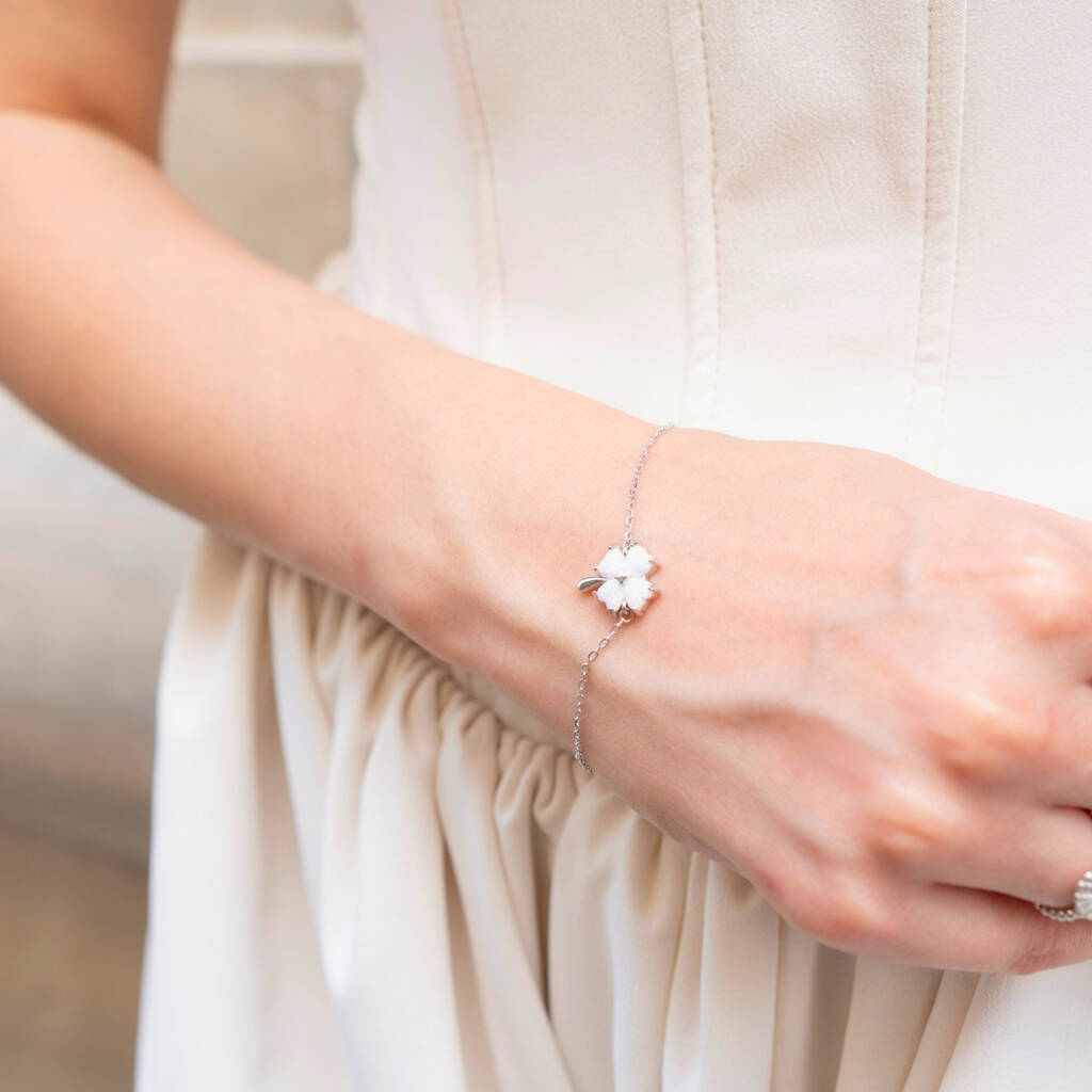 White Opal Clover Sterling Silver Bracelet, 1 of 12