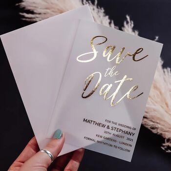Save The Date Vellum Gold Foil Wedding Invites, 7 of 8