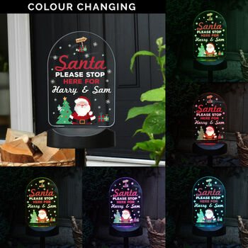 Personalised 'Santa Stop Here' Cartoon Santa Solar Light – Christmas Outdoor LED, 3 of 9