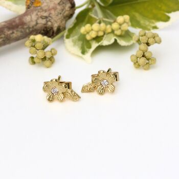 Diamond Cherry Blossom Stud Earrings, 18ct Gold, 4 of 6