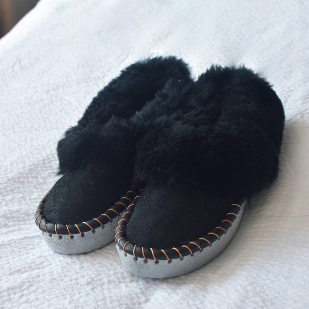 Black Sheepskin Slippers By ONAIE | notonthehighstreet.com