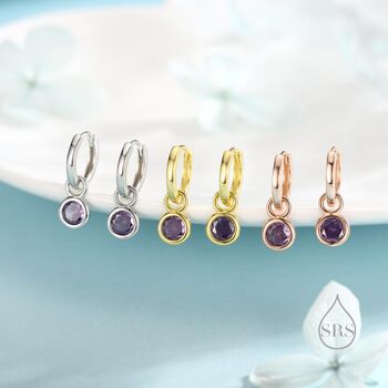 Sterling Silver February Birthstone Amethyst Hoop Earrings, 3 of 11