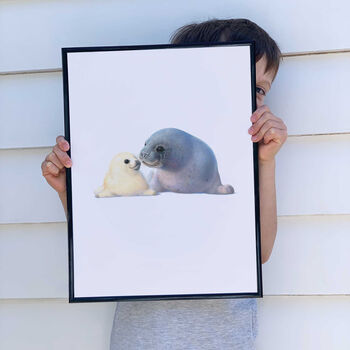 Illustrated Children's Wall Art Print Seal And Pup, 3 of 4