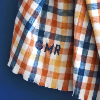 Personalised Embroidered Blue And Yellow Check Scarf, 2 of 3